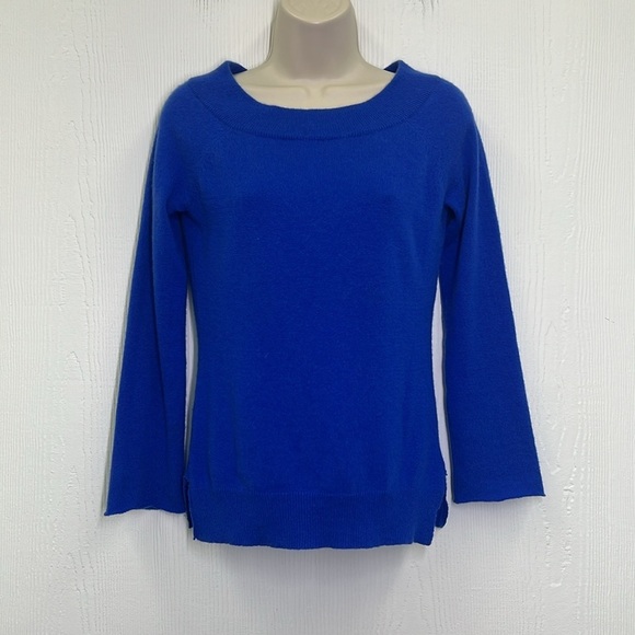 Ralph Lauren - Bright Bold Blue 100 Percent Cashmere Frayed Hemlines Sweater Sm - Picture 2 of 10